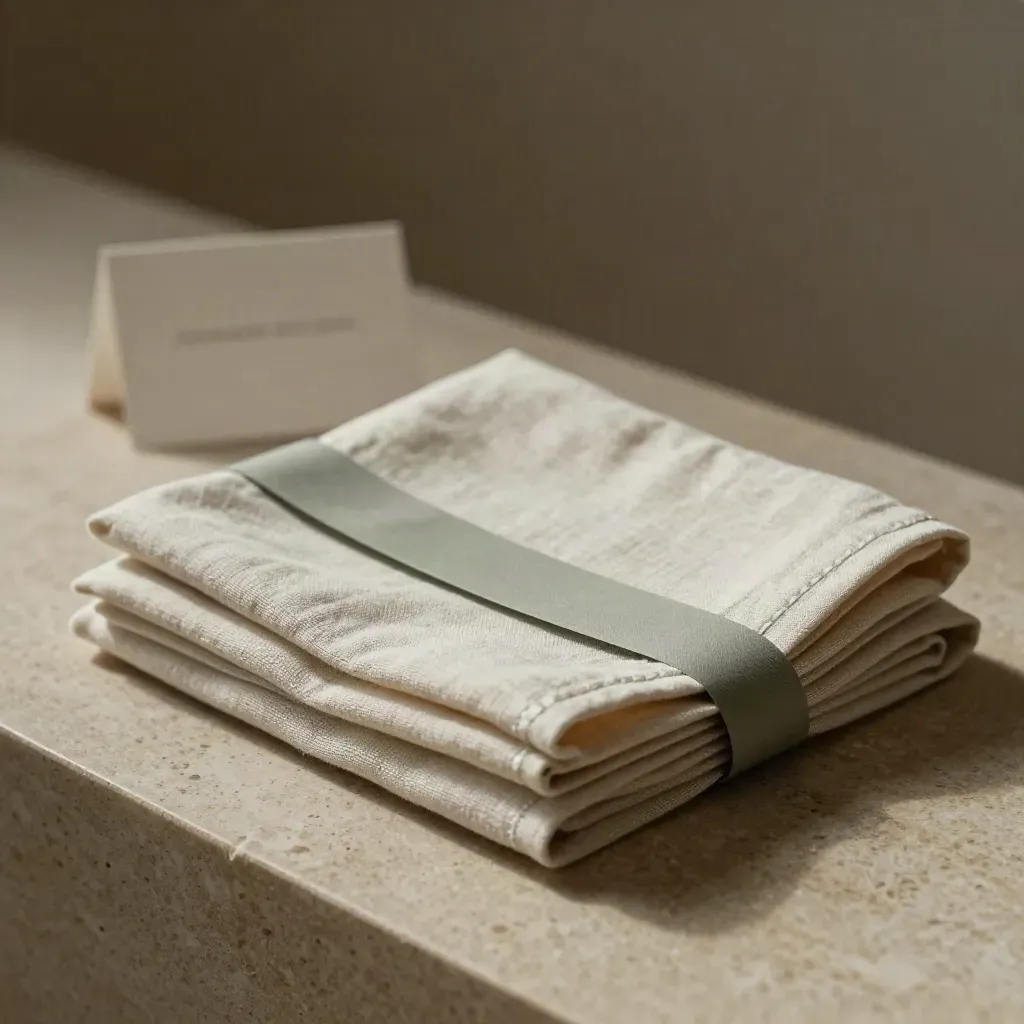 Linen napkin kit bundle on limestone with a sage tie strip